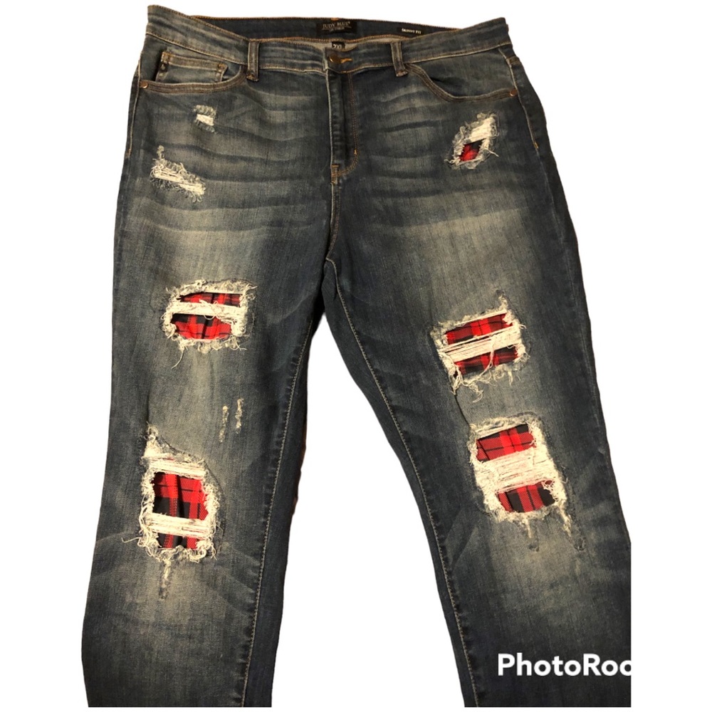 Judy Blue Buffalo Plaid Check Patch Skinny Jeans NWOT 2X